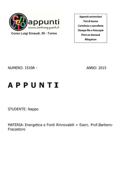 Nappo - Energetica e Fonti Rinnovabili + Eserc. Prof. Barbero-Fracastoro