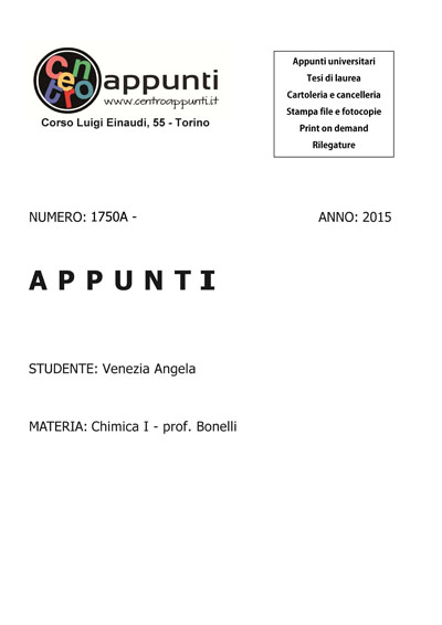 Venezia Angela - Chimica I - Prof. Bonelli