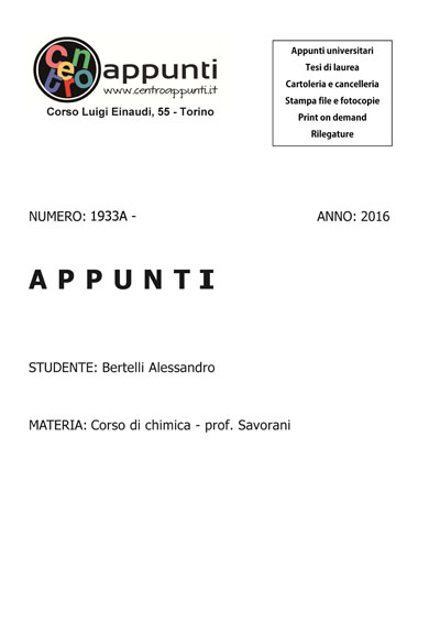 Bertelli Alessandro - Corso di chimica - prof. Savorani