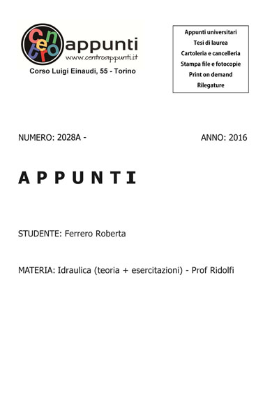 Ferrero Roberta  - Idraulica (teoria + esercitazioni) - Prof Ridolfi
