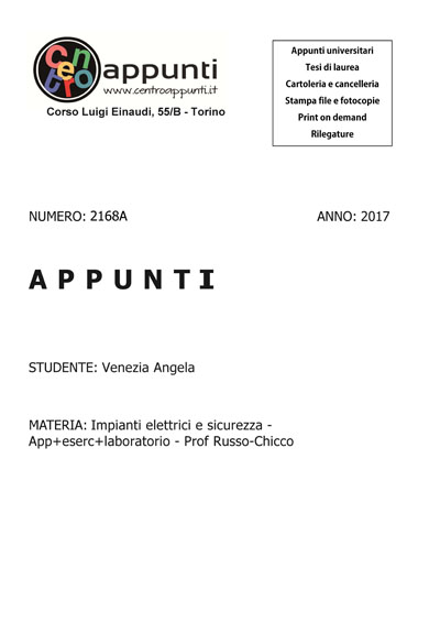 Venezia Angela - Impianti elettrici e sicurezza - App+eserc+laboratorio - Prof Russo-Chicco