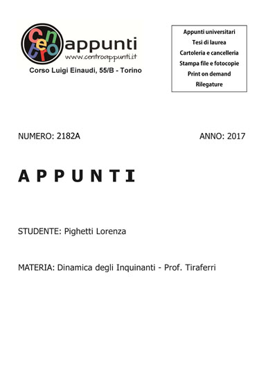 Pighetti Lorenza  - Dinamica degli Inquinanti - Prof. Tiraferri