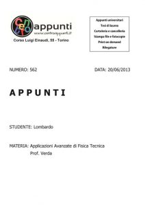 Lombardo  -  Applicazioni Avanzate di Fisica Tecnica. prof. Verda
