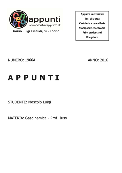 Mascolo Luigi - Gasdinamica - Prof. Iuso